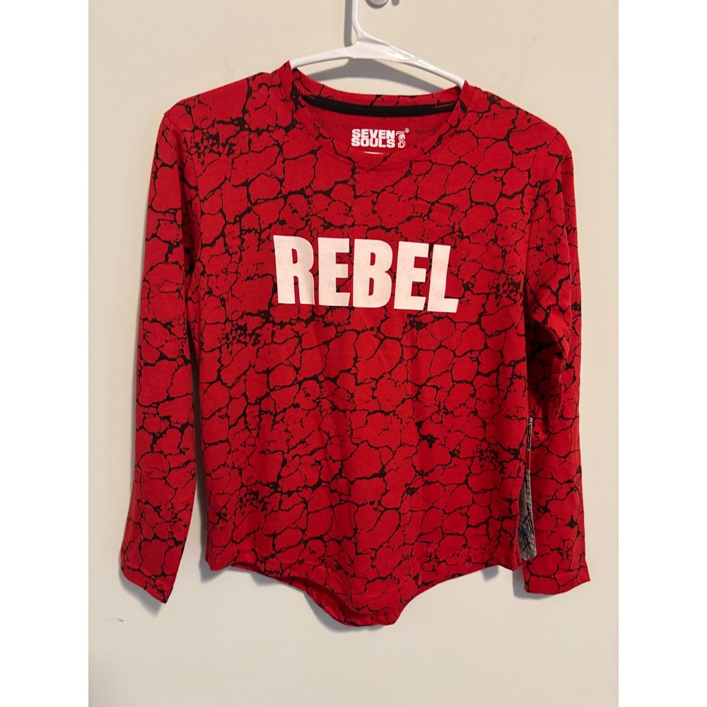 Seven Souls Boys Red Rebel Crackle Print Long Sleeve Tee Shirt 1RED Size 8